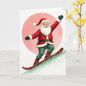 Carte Père Noël en snowboard (Fleur jaune)