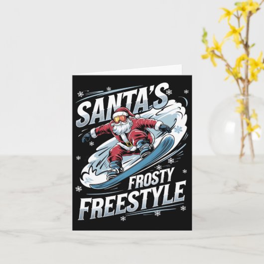 Carte Père Noël en snowboard Noël Père Noël en snowboard (Fleur jaune)