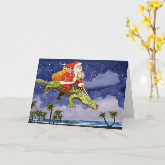 Carte Père Noël et Alligator Chrismas (Fleur jaune)