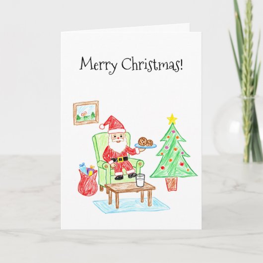 Carte Père Noël et biscuits de style d'art d'enfant Mess (Devant)
