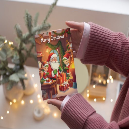 Carte Père Noël et cheminée Noël cosy