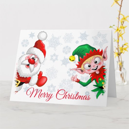 Carte Père Noël et Elf caractères de Noël pouces haut (Fleur jaune)