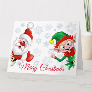 Carte Père Noël et Elf caractères de Noël pouces haut