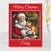 Carte Père Noël et Ginger Kitten en Bow rouge (Fleur jaune)
