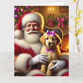 Carte Père Noël et Golden Retriever Puppy avec Pink Bow (Fleur jaune)