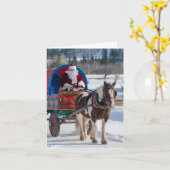 Carte Père Noël et Pinto Draft Horse With Antlers (Fleur jaune)