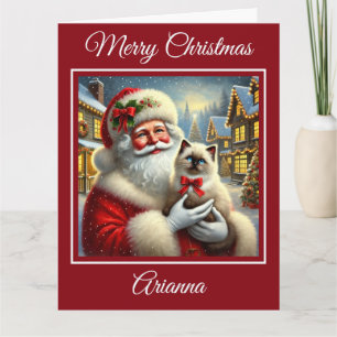 Carte Père Noël et Ragdoll Kitten dans le village de Noë