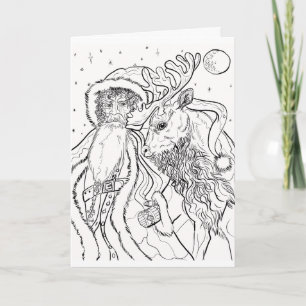 Carte Père Noël et Reindeer couleur Votre propre Noël