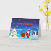 Carte Père Noël et rennes (Fleur jaune)