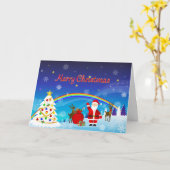 Carte Père Noël et rennes (Fleur jaune)