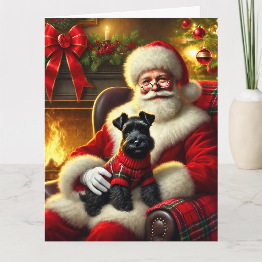 Carte Père Noël et Scottish Terrier dans le Sweater Fest (Devant)