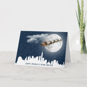Carte Père Noël et Sleigh survolent le Big City Skyline