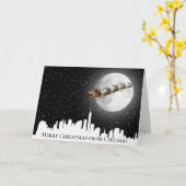 Carte Père Noël et Sleigh survolent le Big City Skyline (Fleur jaune)