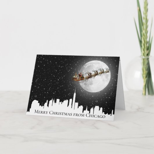 Carte Père Noël et Sleigh survolent le Big City Skyline (Devant)