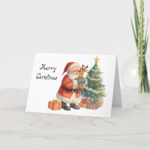 Carte Père Noël et son assistant & Noël fantaisiste