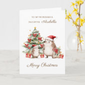 Carte Père Noël fille Hérisson Noël (Fleur jaune)