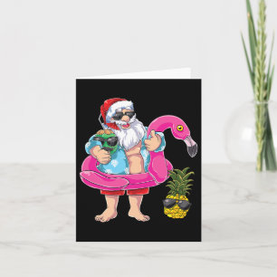Carte Père Noël Flamant rose Pineappa Beach Vacances Noë