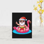 Carte Père Noël Flamant rose Plage Floatie Funny Noël À (Fleur jaune)