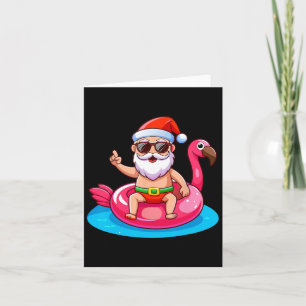 Carte Père Noël Flamant rose Plage Floatie Funny Noël À 