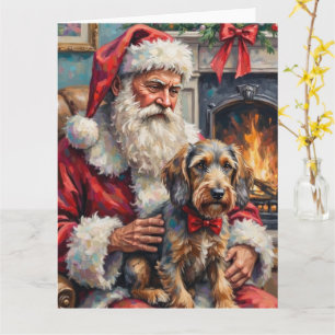 Carte Père Noël Griffon à poil dur à pointes de Noël