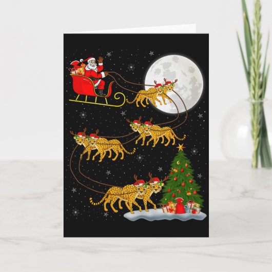 Carte Père Noël Guépard Cerf-volant Drôle de Noël Magiqu (Devant)