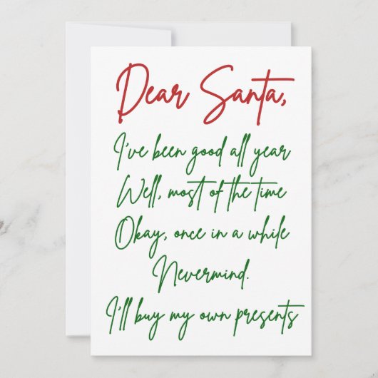 Carte Père Noël, je vais acheter mes propres trucs Drôle (Devant)