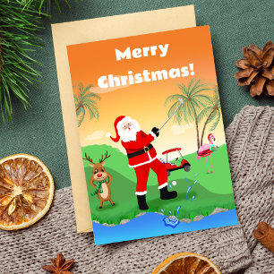 Carte Père Noël jouant hors d'un obstacle d'eau en Flori