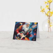Carte Père Noël Jouer de la guitare (Fleur jaune)