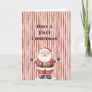 Carte Père Noël joyeux rayures rouges Noël