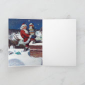 Carte Père Noël livrant des livres à Noël, (Intérieur)
