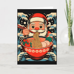 Carte Père Noël mangeant des nouilles Ramen Noël japonai
