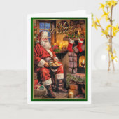 Carte Père Noël manger des cookies (Fleur jaune)