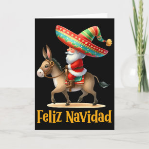 Carte Père Noël mexicain à cheval sur un âne Noël Navida