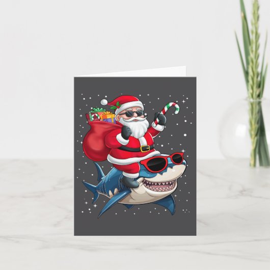 Carte Père Noël Monte Un Requin Noël Garçon Fille Enfant (Devant)