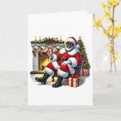 Carte Père Noël noire avec cheminée Noël personnalisé (Fleur jaune)