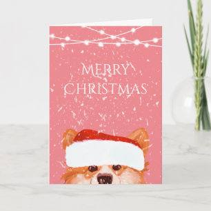 Carte  père Noël Orange Corgi Joyeux Noël rose  