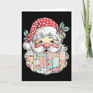 Carte Père Noël Patchwork Visage Noël Vintage Hommes W