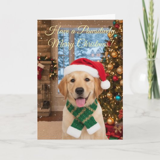 Carte Père Noël Paw Christmas-Cute Golden Retriever Salu (Devant)
