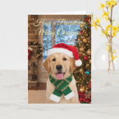 Carte Père Noël Paw Christmas-Cute Golden Retriever Salu (Fleur jaune)