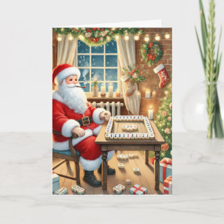 Carte Père Noël personnalisé jouant au Mahjong Noël