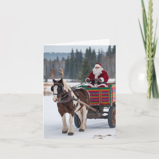 Carte Père Noël Pinto Brouillon Cheval Antlers Wagon col (Devant)