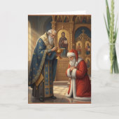 Carte Père Noël recevant la communion dans une église or (Devant)