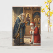 Carte Père Noël recevant la communion dans une église or (Fleur jaune)