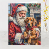 Carte Père Noël Rhodesian Ridgeback Art de Noël (Fleur jaune)