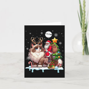 Carte Père Noël Riding Ragdoll Chat Xmas Tree Colorf