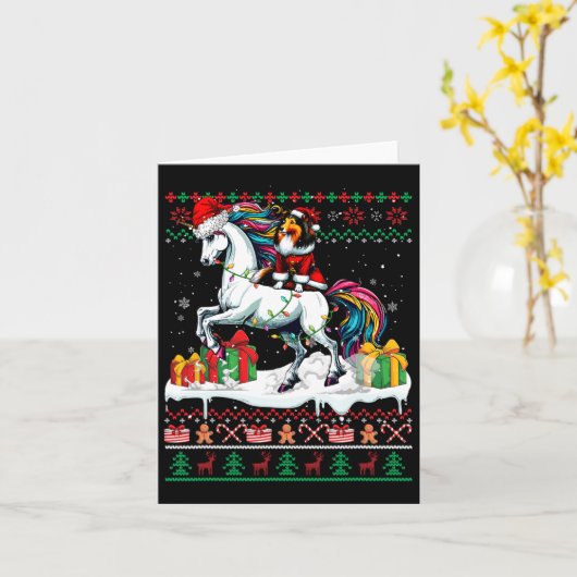Carte Père Noël Sheltie Riding Unicorn Sweater Lov (Fleur jaune)