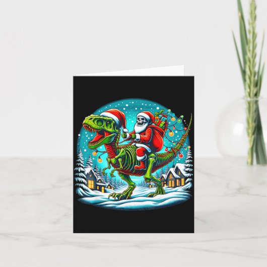 Carte Père Noël squelette à cheval sur T Rex dinosaure N (Devant)