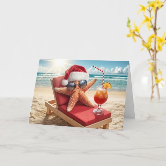 Carte Père Noël Starfish Sur Plage (Fleur jaune)