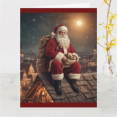 Carte Père Noël sur Toit (Fleur jaune)