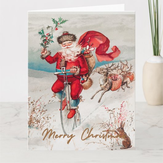 Carte Père Noël sur un grand-bi avec rennes (Devant)